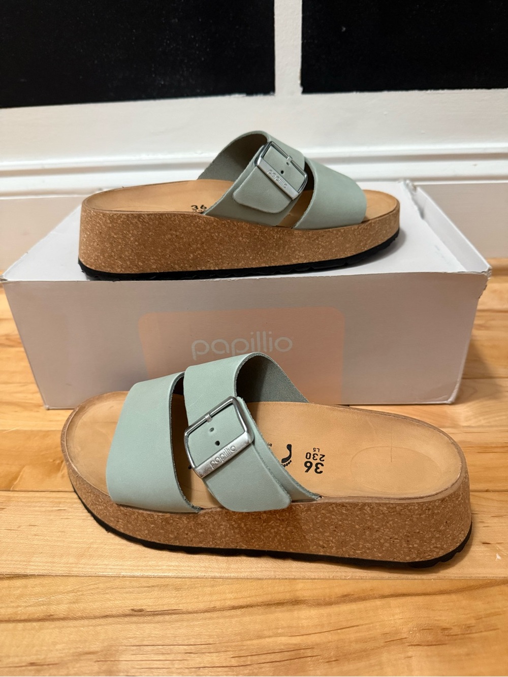 New In Box Birkenstock Papillio Almina Pure Sage Color Sandals EU 36 Women’s 5